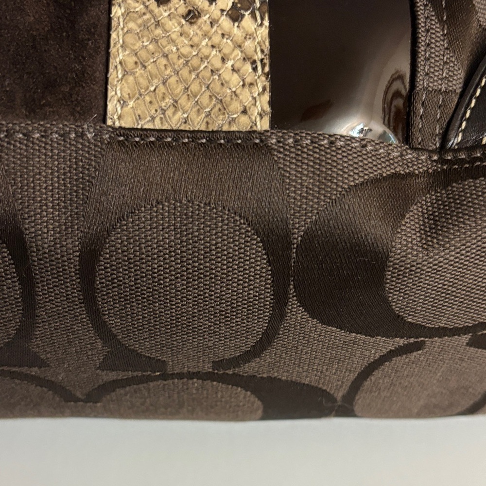 Coach Brown Signature Canvas Satchel with Snakeskin Stripe - Picture 12 of 13
